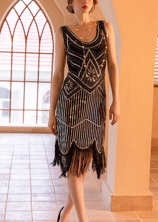 Black Sequins Dinner Dresses Tasseled Summer