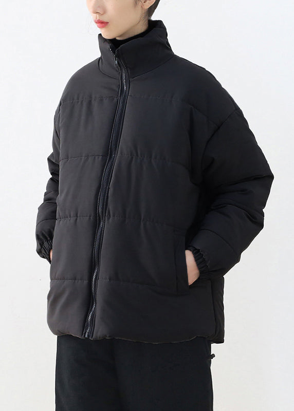 Schwarzer Stehkragen Kordelzug Dicker Parka Winter