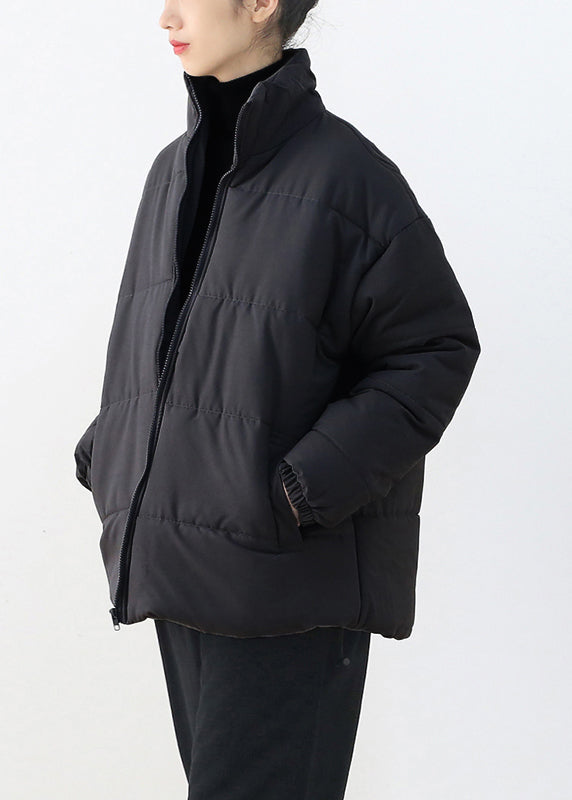 Schwarzer Stehkragen Kordelzug Dicker Parka Winter