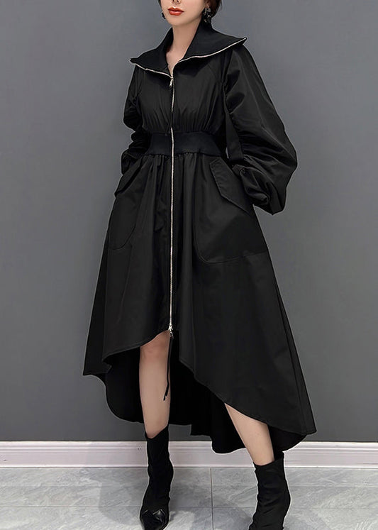 Schwarze Rollkragen-Tunika mit niedrigem und hohem Design, Maxi-Kleider für den Herbst