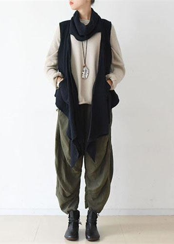 Marineblaue Leinenschalweste, perfekt lässige passende Outfits, Oversize-Leinenkleidung