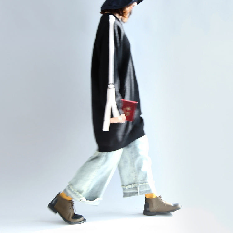 Schwarzes modisches Oversize-Sweatkleid, warme Frühlingskleider, Übergrößen-Pulloverbluse