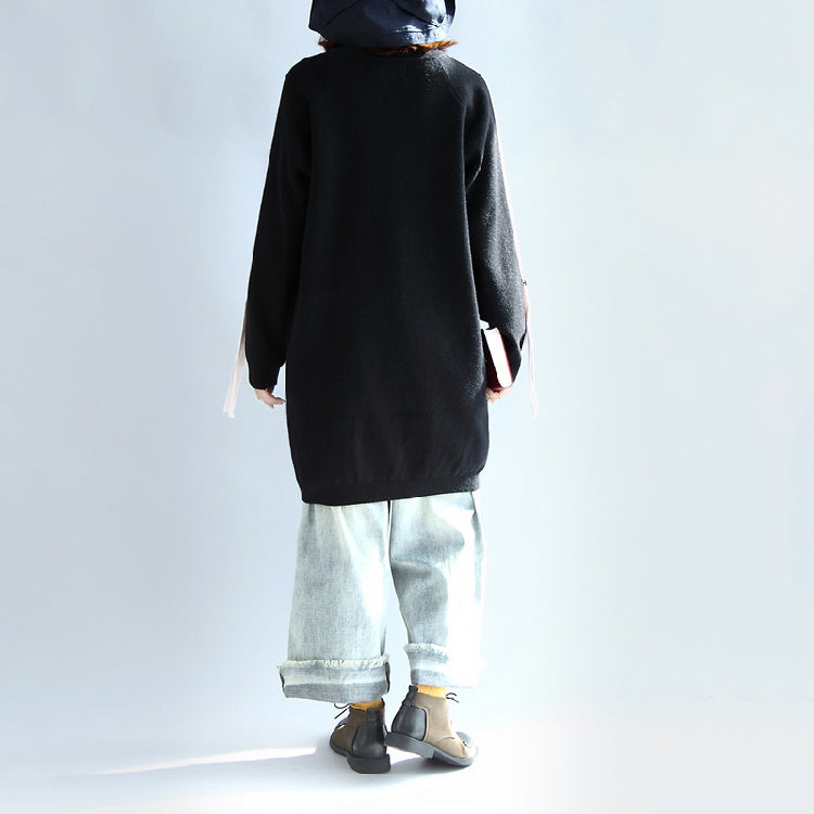 Schwarzes modisches Oversize-Sweatkleid, warme Frühlingskleider, Übergrößen-Pulloverbluse