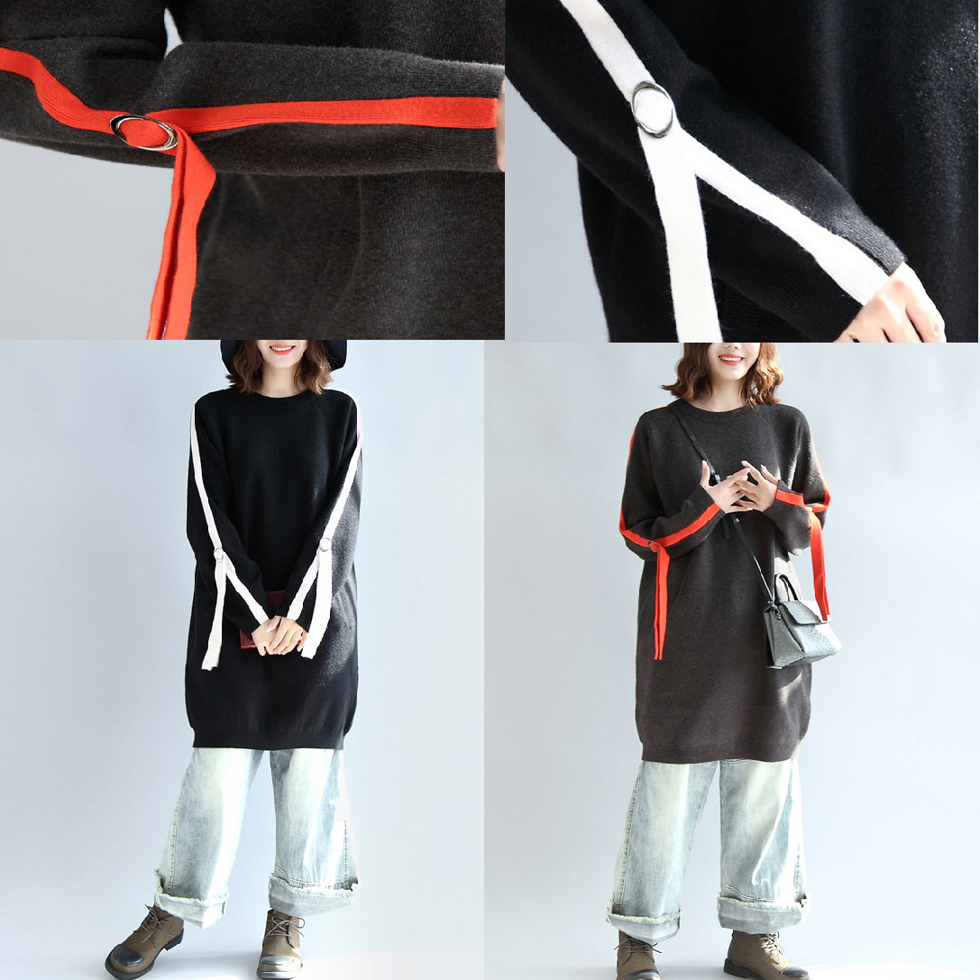 Schwarzes modisches Oversize-Sweatkleid, warme Frühlingskleider, Übergrößen-Pulloverbluse