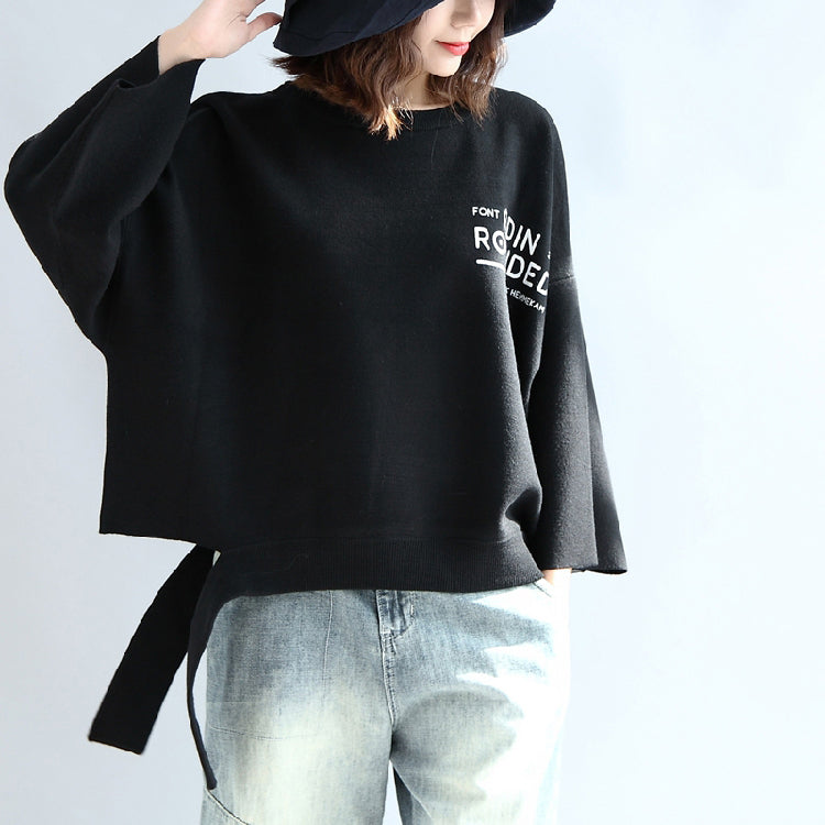 Schwarze kurze Wolloberteile für Damen in Übergröße, Winterkleidung, Übergrößen-T-Shirts