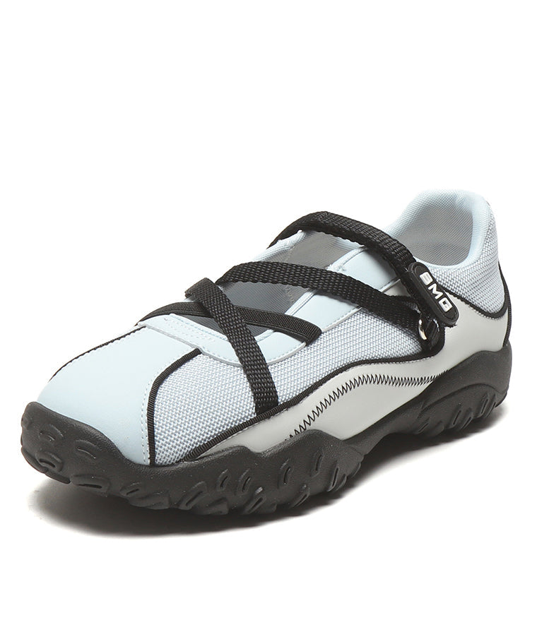 Zapatos planos de malla transpirable azul para mujer con tiras cruzadas