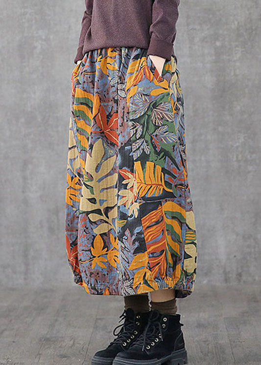 Blau Lose A-linie Röcke elastische taille print Frühling