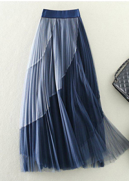 Blue Patchwork Tulle Pleated Skirts Exra Large Hem Spring