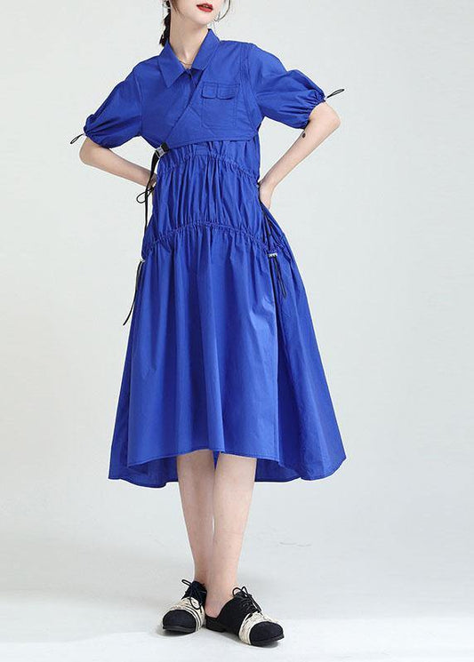 Blue Peter Pan Collar Asymmetrical Design Summer Party Dresses - SooLinen