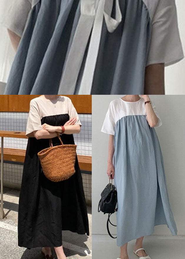 Blaue Robe Kleider Cinched faltig Kurzarm