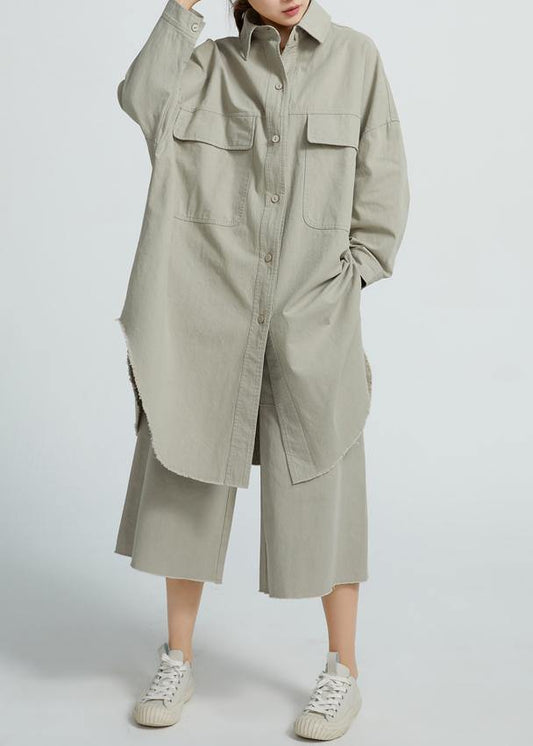 Bohemian Cotton Long Shirt Tunics For Women Wardrobes Gray Dresses - SooLinen