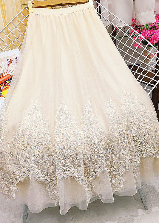 Bohemian Apricot Asymmetrical Patchwork Lace Tulle Skirt Summer