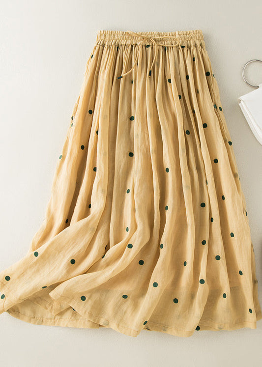 Bohemian Apricot Dot Kordelzug Elastische Taille Faltig Baumwolle Rock Sommer