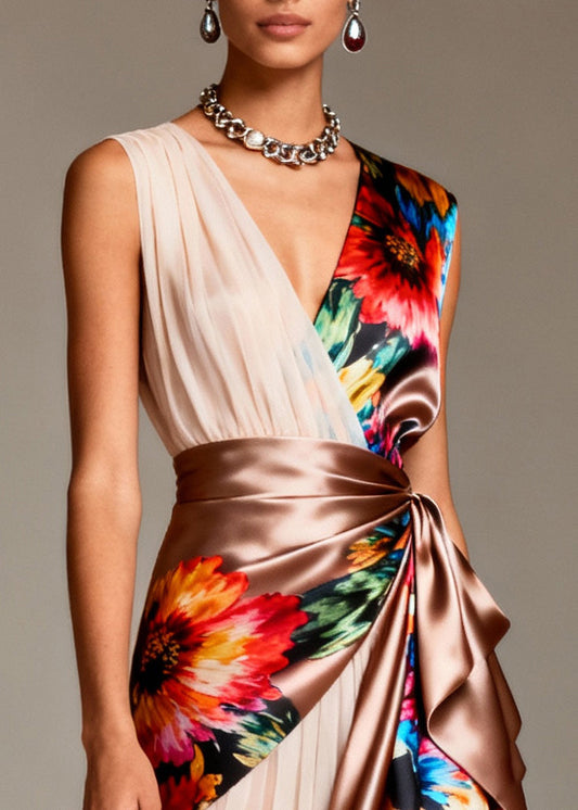Bohemian Asymmetrical Patchwork Tulle Silk Party Dresses Sleeveless
