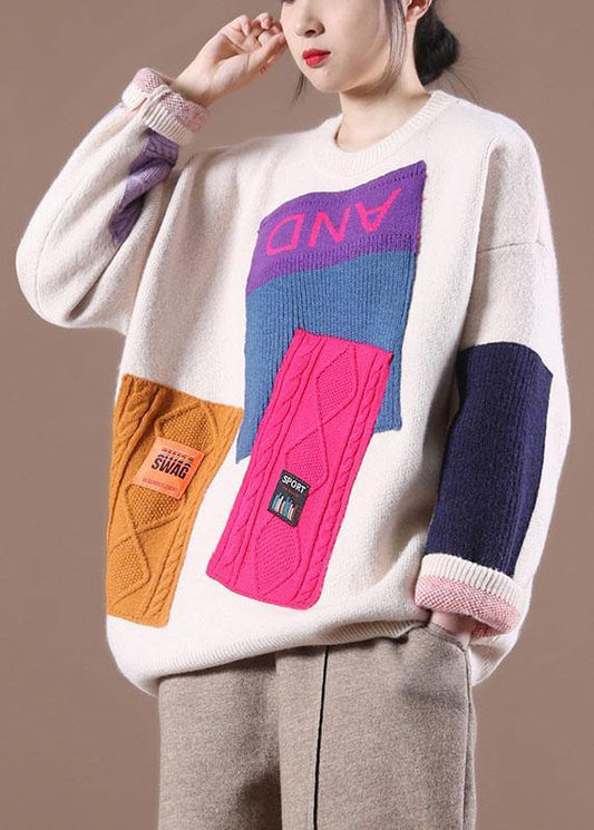 Bohemian Black Colorblock Letter Fall Knit Sweater - SooLinen