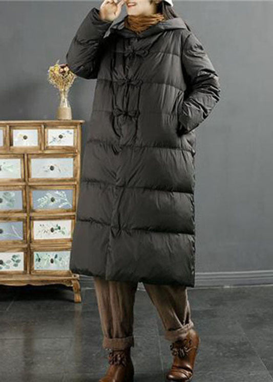 Bohemian Schwarz Mit Kapuze Orientalischen Knopf Ente Unten Puffer Jacken Winter