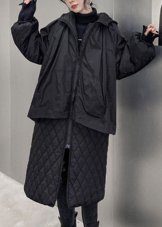 Bohemian Schwarz Mit Kapuze Plaid Patchwork Feine Baumwolle Gefüllt mäntel