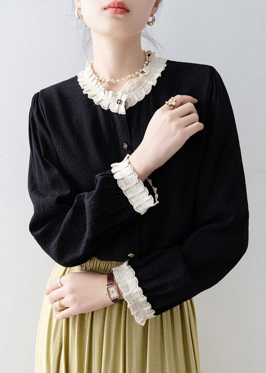 Bohemian Black Oversized Patchwork Lace Blouses Spring