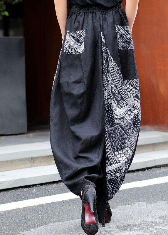 Bohemian Schwarz Patchwork Print Hosen Frühling