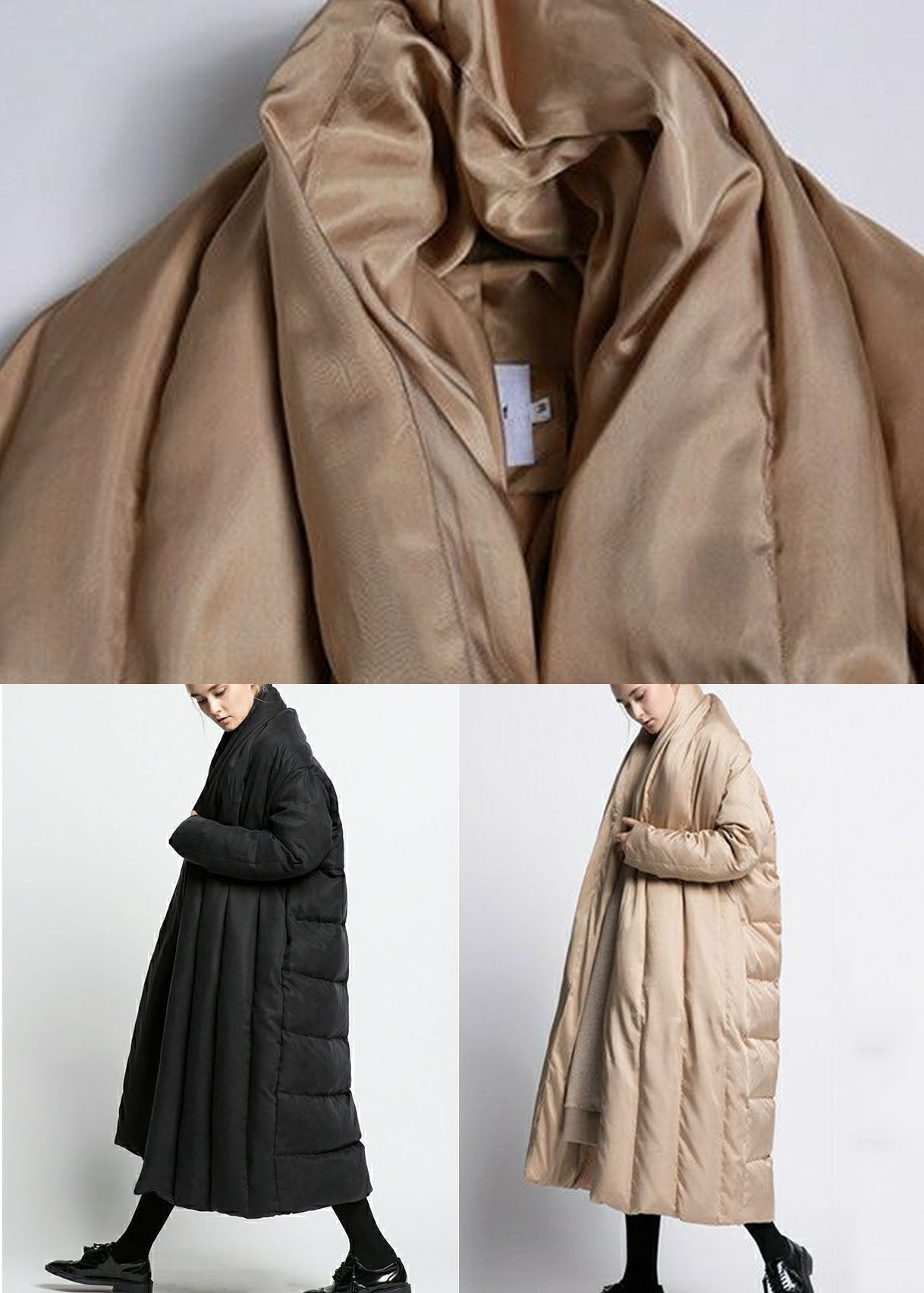 Bohemian Schwarz V-Ausschnitt Übergroße Patchwork Entendaunen Pufferjacke Winter