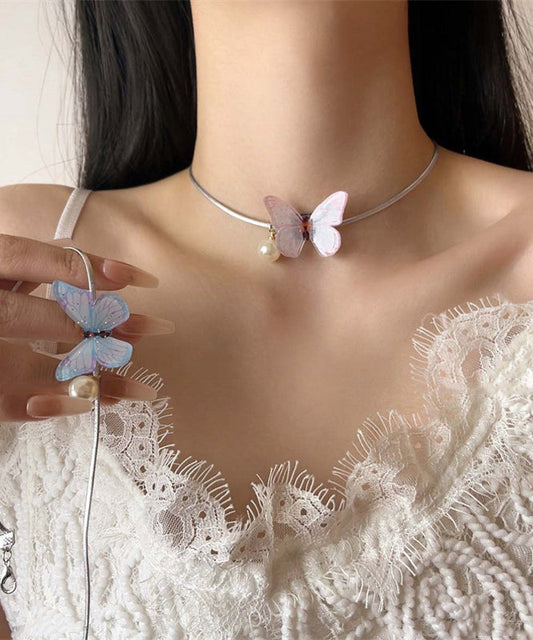 Bohemian Blue Alloy Pearl Butterfly Princess Necklace