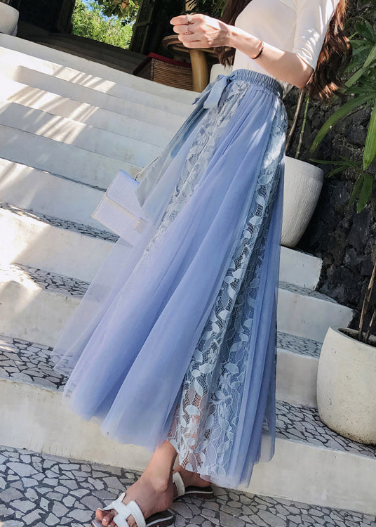 Bohemian Blau Cinched Patchwork tüll Röcke Frühling