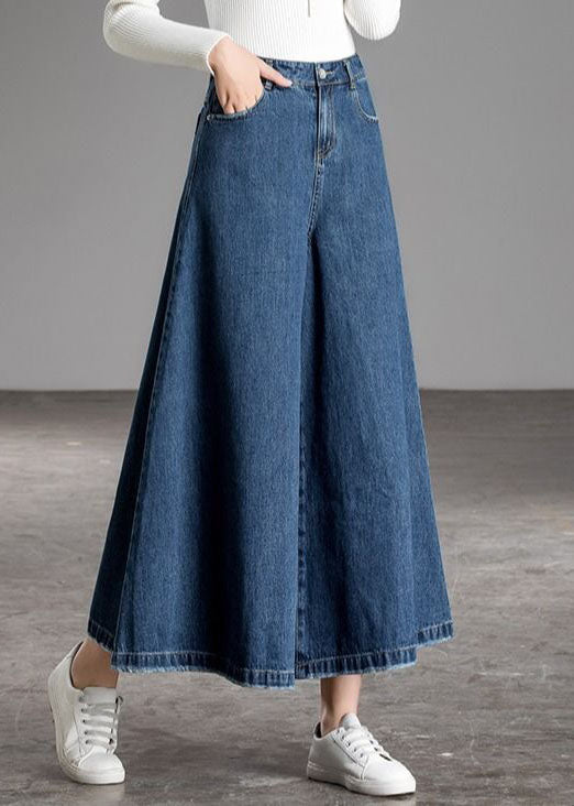 Böhmische blaue Jeanshose mit hoher Taille und weitem Bein