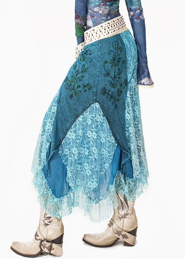 Bohemian Blue Lace Patchwork A Line Skirts