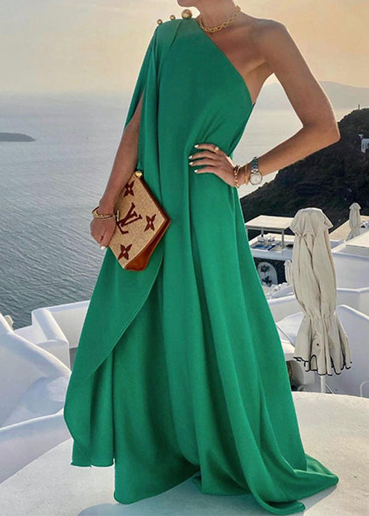 Bohemian Blue One Shoulder Asymmetrical Design Vestidos Dress