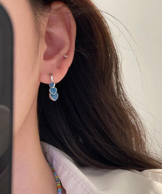Bohemian Blue Stainless Steel Ename Glaze Love Hoop Earrings