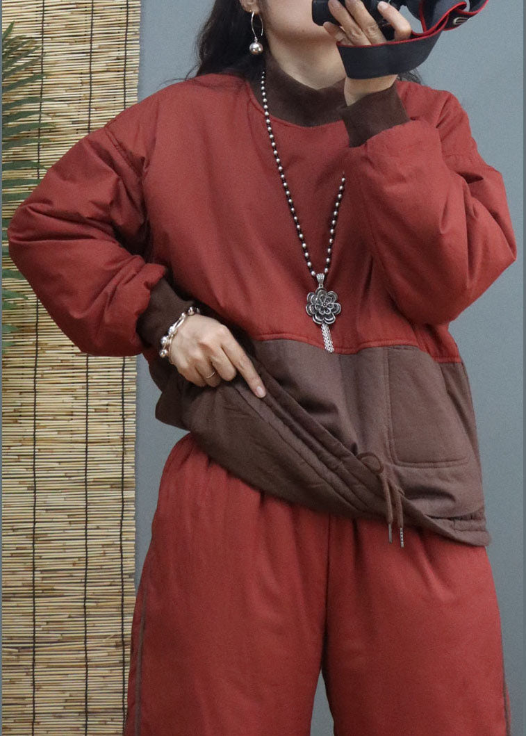 Bohemian Ziegel Rot Patchwork Feine Baumwolle Gefüllt Frauen Sets 2 Stück