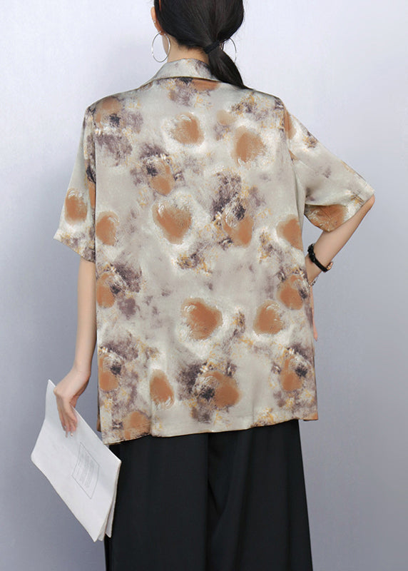 Bohemian Brown Notched Print Spandex Coats Summer