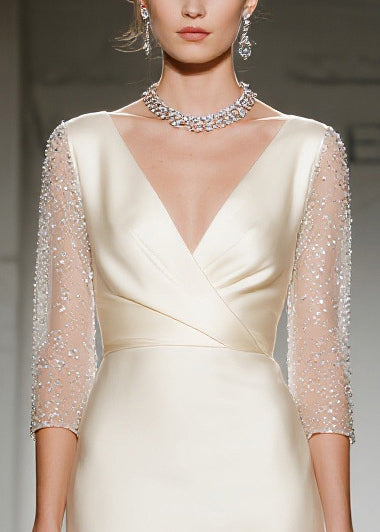 Bohemian Champagne V Neck Patchwork Silk Dresses Summer