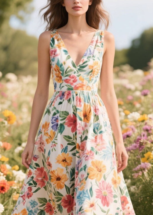 Bohemian Flower Print Exra Large Hem Chiffon Cami Dress Summer