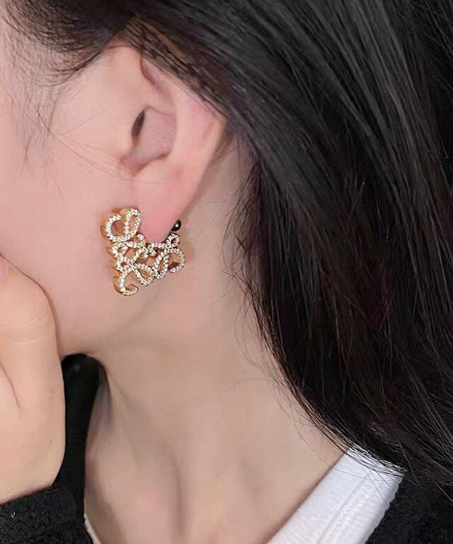 Bohemian Gold Copper Overgild Zircon Hollow Out Stud Earrings
