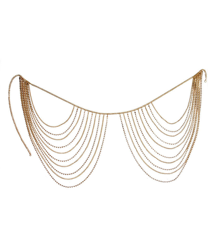 Bohemian Gold Metal Zircon Tassel Layered Body Chain
