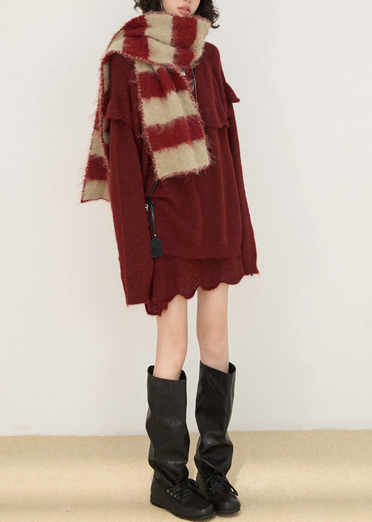 Suéter de punto de patchwork con volantes en gris bohemio para invierno