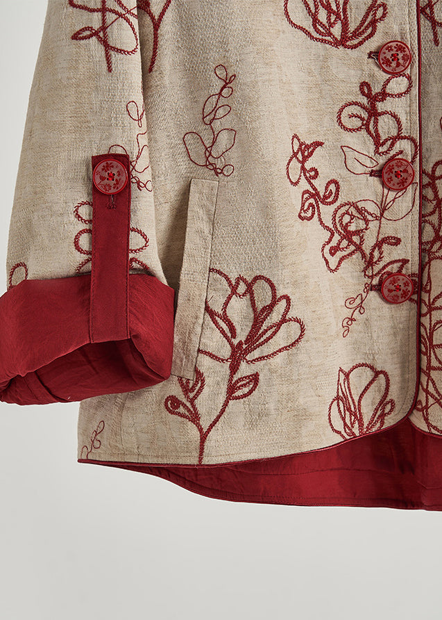 Bohemian Khaki Embroidered Cotton Coat Spring