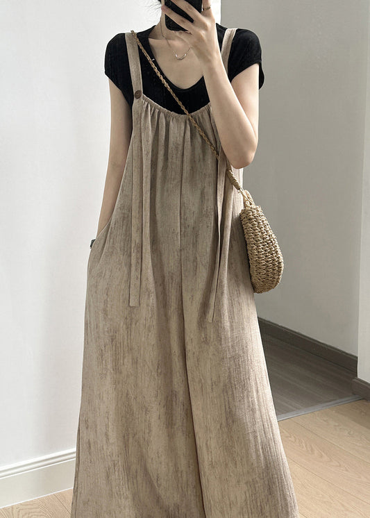 Bohemian Light Khaki Pockets Solid Jumpsuits Summer