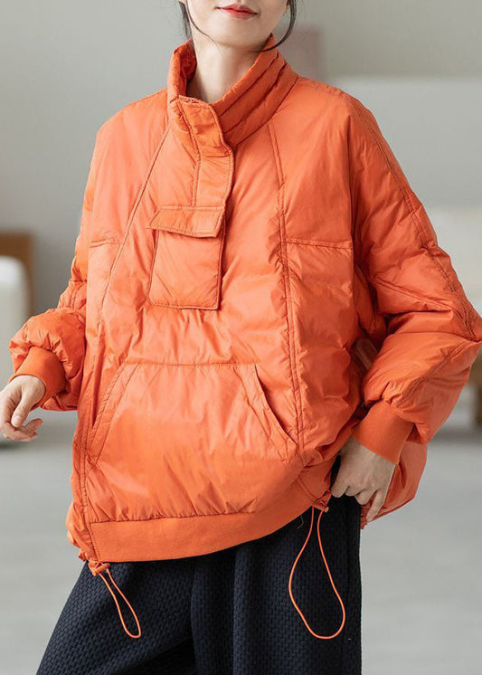 Bohemian Orange Kapuzen Kordelzug Taschen Entendaunen Daunen Pullover Sweatshirt Winter