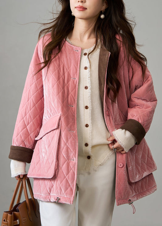 Bohemian Pink Plaid Fine Cotton Filled Silk Velvet Jackets Winter