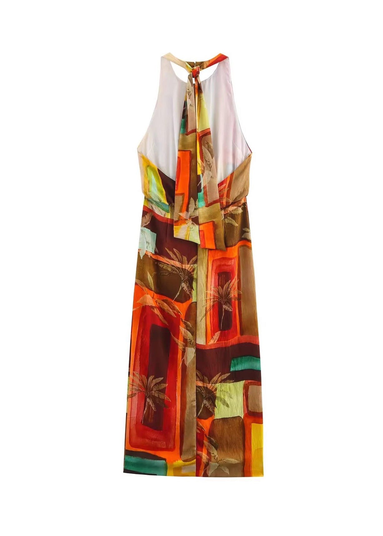 Bohemian Print Side Open Backless Cotton Dresses Sleeveless