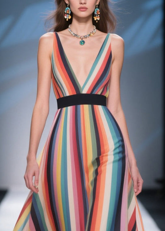 Bohemian Rainbow Striped Patchwork Flower Chiffon Tunic Dress Summer