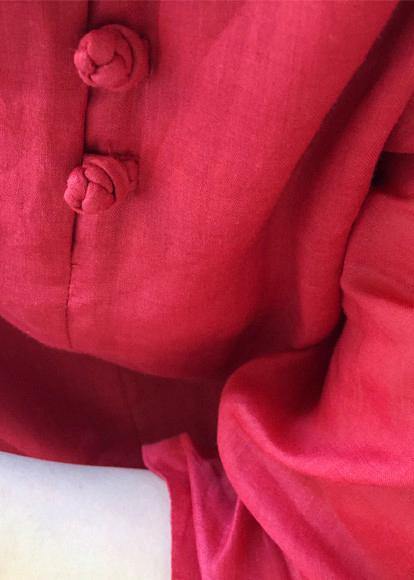 Bohemian Red Clothes For Women O Neck Half Sleeve Art Shirts - SooLinen