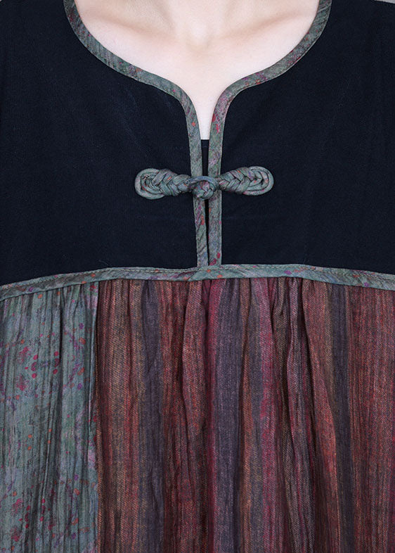 Böhmisches Rot Grün Retro Patchwork Print Herbst Langarm Lange Kleider