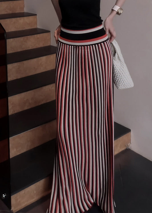 Bohemian Red Striped Silm Fit Holiday Straight Skirts Spring
