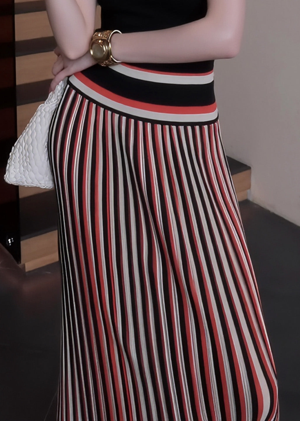 Bohemian Red Striped Silm Fit Holiday Straight Skirts Spring