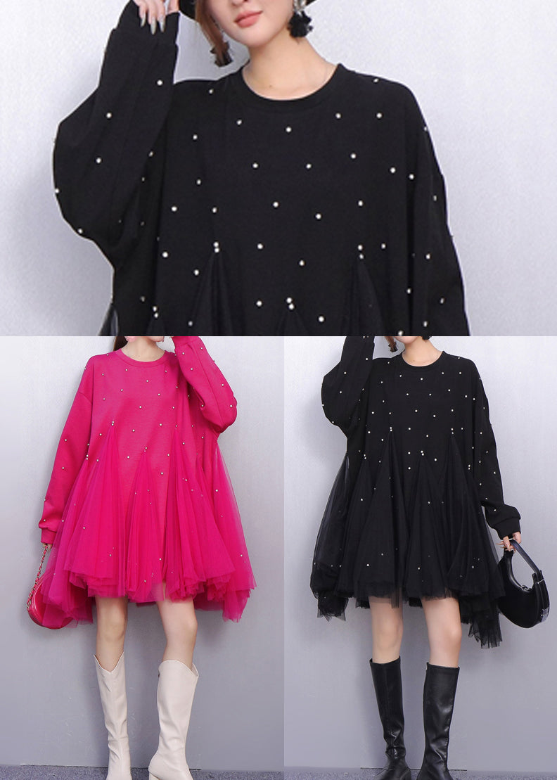 Boho-Rosen-Oversized-Patchwork-Tüllkleid für den Frühling