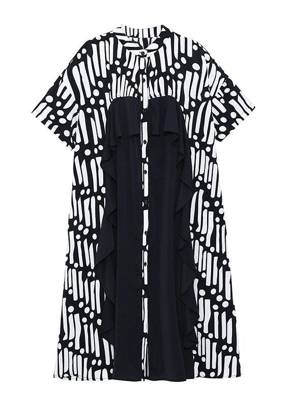 Bohemian Ruffles Patchwork Button Down Ankle Dress - SooLinen