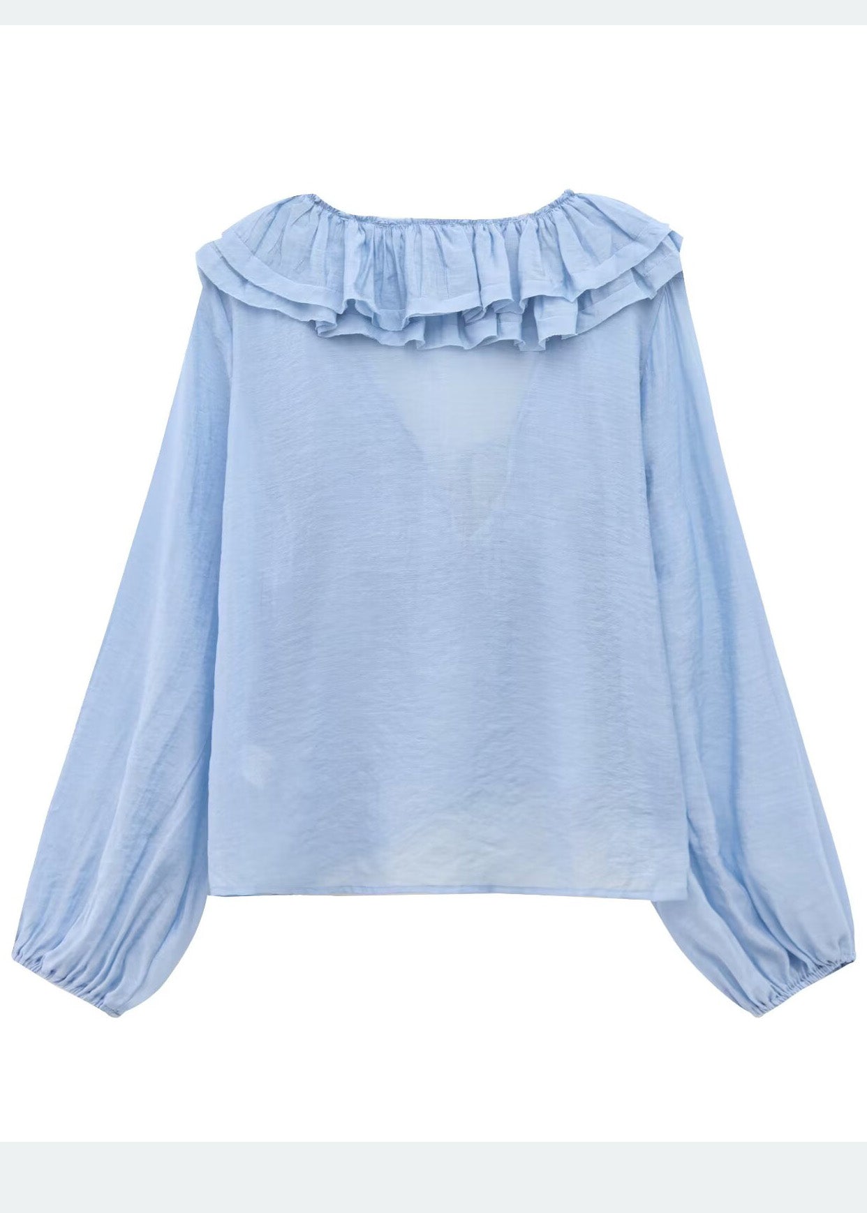 Bohemian Sky Blue Ruffled Cotton Shirt Tops Summer